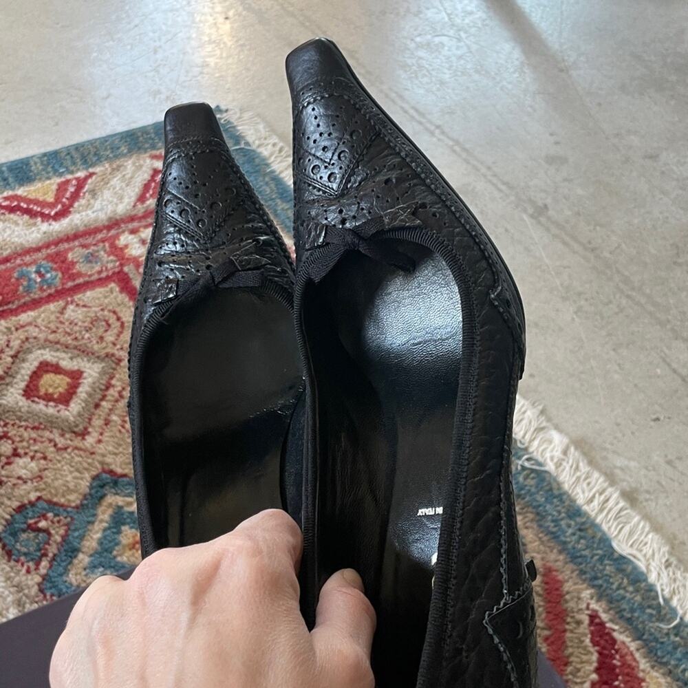 Prada 2003 archival low heel square toe pumps brogue heels leather shoes 38 - Picture 7 of 15